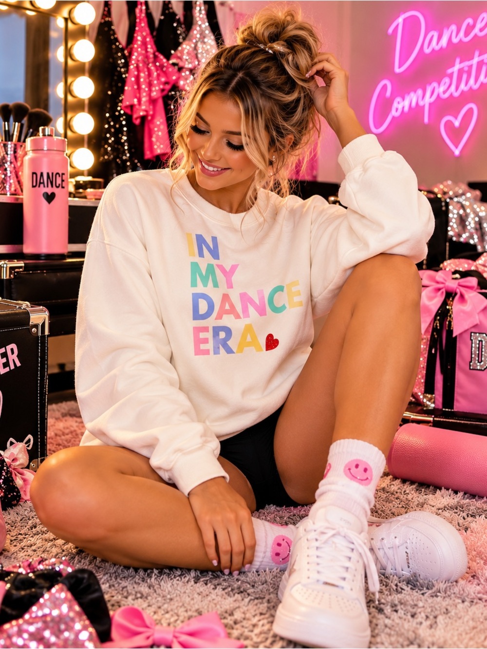 Judith March Cream Crewneck Sweatshirt with Multicolor "IN MY DANCE ERA" Graphic